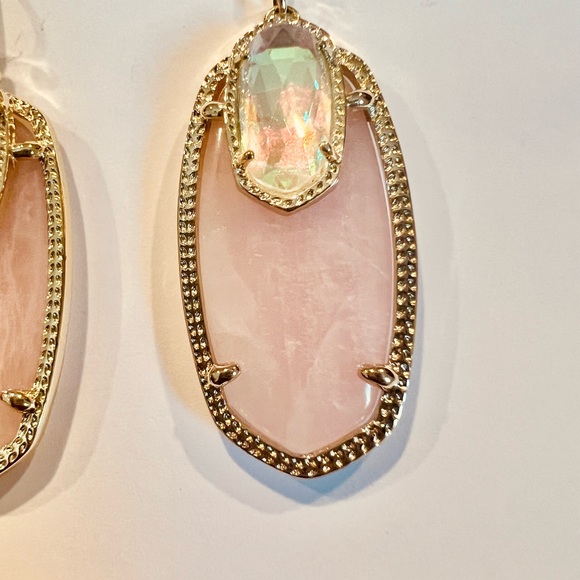 NWT Kendra Scott RARE & Retired Emmy Earrings Rose Quartz, Dichroic Yellow Gold - Picture 7 of 17